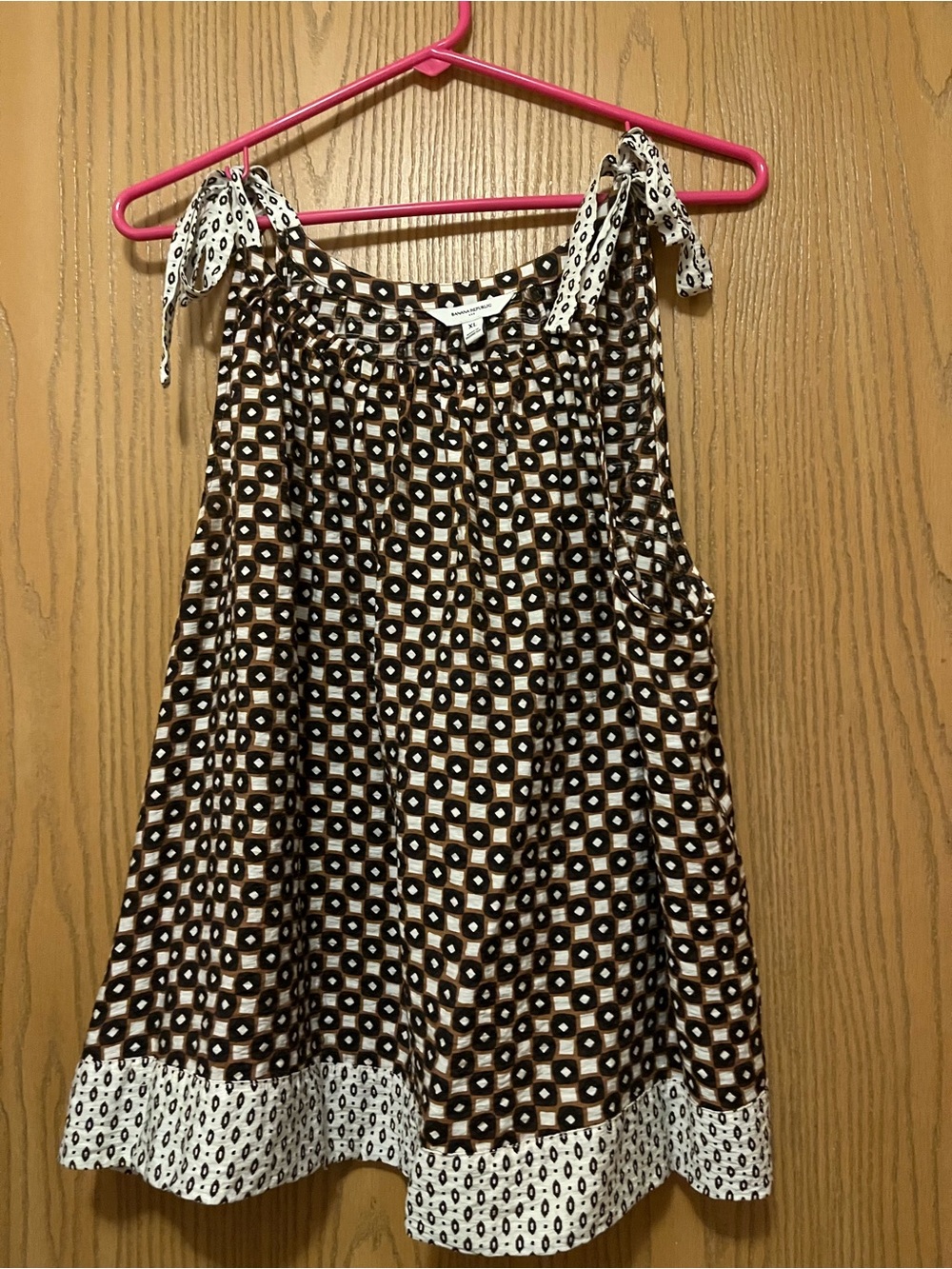 Brown Patterned Tie-Shoulder tank